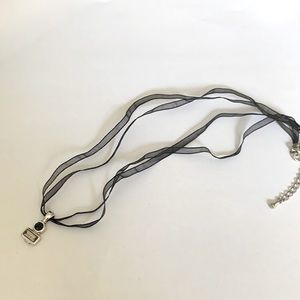 Cookie Lee Black Ribbon jeweled choker necklace